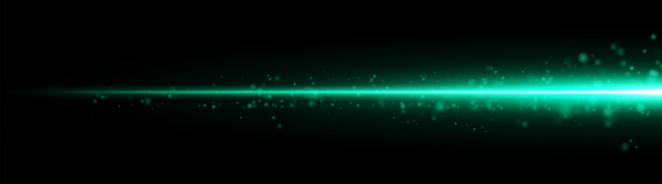 Abstract horizontal light beam with soft glow and scattered particles fading into darkness, minimalist energy line effect on dark background for overlays