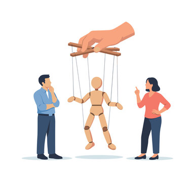 Psychological and conceptual metaphor theme where puppet control represents external influence over behavior and decision-making in abstract situations, represented by a