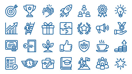 Fototapeta premium Set of business success icons representing growth achievement strategy teamwork and goals on white background