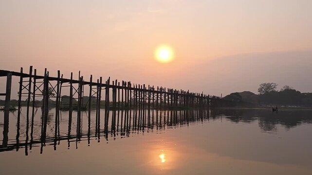U-Bein Bridge at Sunset in Mandalay, Myanmar