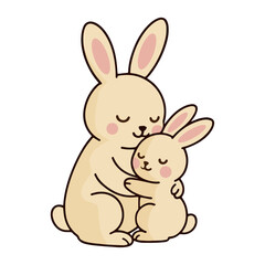 Fototapeta premium Kawaii Mother and Baby Bunny Hugging