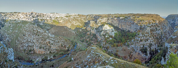 Obraz premium Matera, Italy, cityscape and canyon landscape