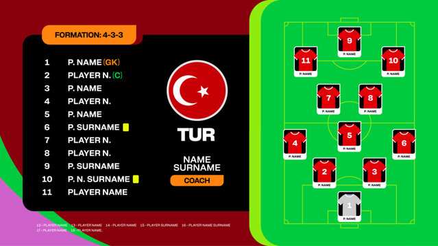 Turkey world Football 2026 Tournament Team Lineup and Formation Strategy Announcement Design cup Vector world football mundial or soccer cup 