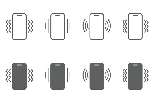 Mobile phone call icons set, smartphone vibration and telephone handset symbols, communication and customer support contact signs