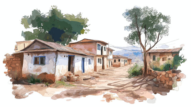 Harar Jugol. Harar Jugol hand drawn watercolor illustration on white background