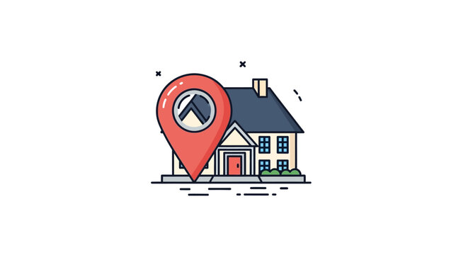 House location icon depicting real estate or property pinpointed by a map marker