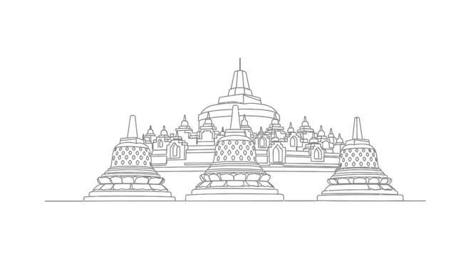 Borobudur Temple Outline - Ancient Buddhist Monument, Indonesia