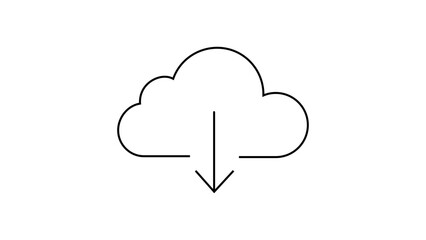 Obraz premium Cloud Download Vector Icon: A Minimalist Black Line Illustration of a Cloud with a Downward Arrow, Perfect for Web Design, Data Storage, and Digital Technology Concepts on a White Background.