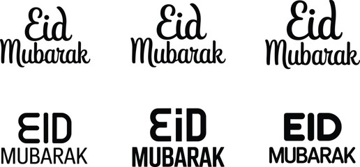 Eid Mubarak lettering set with modern and handwritten typography styles, black vector collection for Islamic festival greeting cards and branding © Fahim Creative