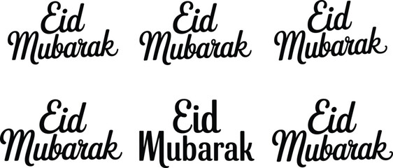 Eid Mubarak typography collection with mixed script and bold lettering styles, black vector set for Islamic festival greeting design use © Fahim Creative