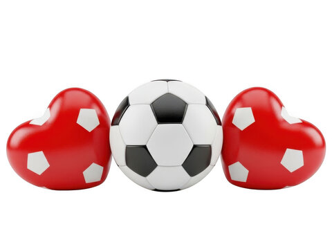 Red Soccer Ball Surrounded by Hearts - Love Football Design isolated on transparent background