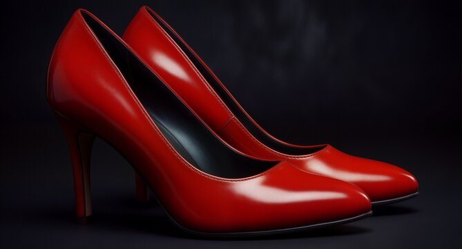Elegant red high heel stiletto pumps on a dark studio background