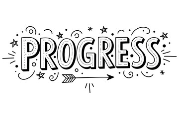 Obraz premium Hand-drawn progress sign with decorative stars and arrow in black and white