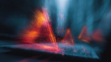 Fototapeta premium Visual of digital patterns and shapes in a dark environment with bright colors