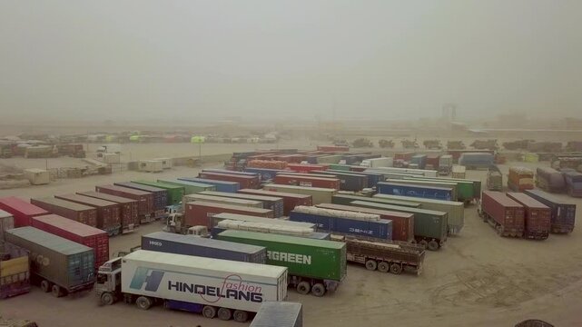 Truck traffic at international border crossing in Chaman Pakistan
