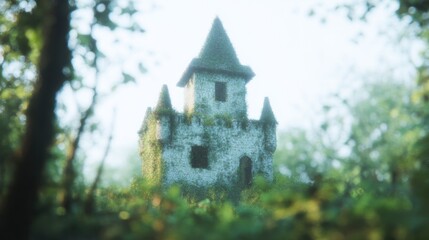Fototapeta premium Old stone castle covered in green plants in the forest during daytime light