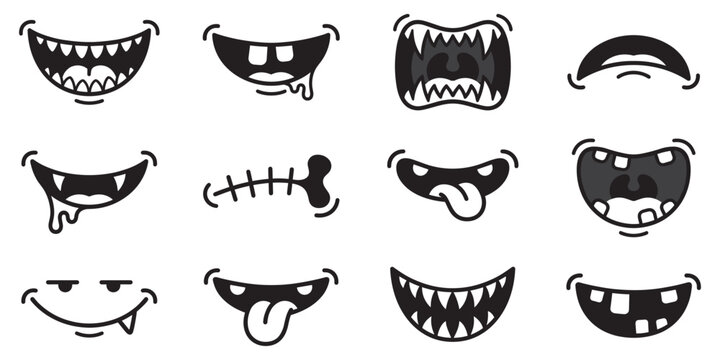 Funny Monster Mouths Icon. Funny Monster Mouths and Scary Cartoon Smiles Set. Vector illustration. EPS 10