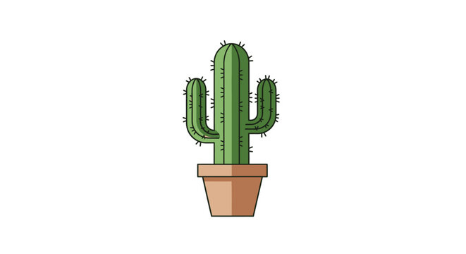 Minimalist Illustration of a Cactus in a Pot on a White Background