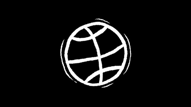 Basketball Ball Symbol: A minimalist depiction of a basketball, rendered in stark white against a deep, dramatic black background. This symbol captures the essence of the game.