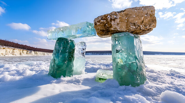 winter landscape with snow and the pabbles of ice