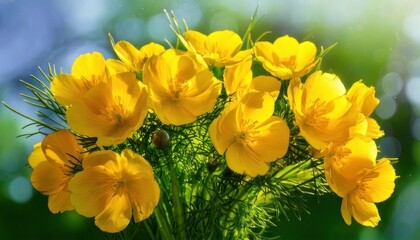 Fototapeta premium Radiant Globe Flowers - A Burst of Yellow in Spring.