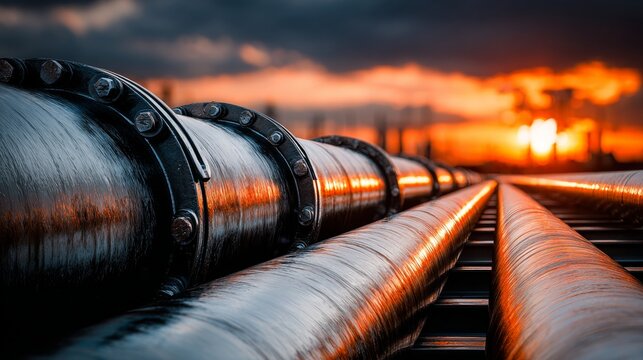 Pipeline networks: silent witnesses to the world's energy dilemma. Glam lookbook. Golden dunes and endless pipelines: the color of energy consumption. Stylish concept. Glamorous lifestyle.