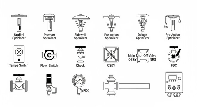 Collection of electrical components and symbols in a sketch style.