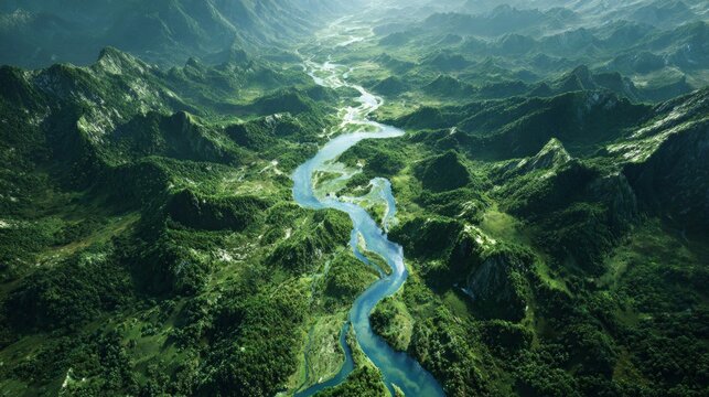 Majestic views of lush natural landscapes: a tribute to ecology. Hero poster. Diverse greenery in aerial perspectives of vibrant natural landscapes. Adventure poster. Drama poster.