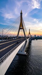 Obraz premium Bridge Over River Sunset.