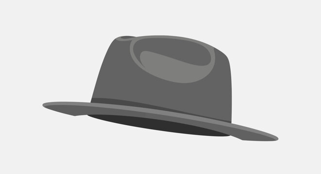 A grayscale illustration of a fedora hat with a shadow on a white background