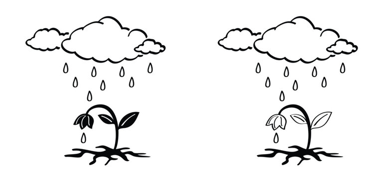 Cartoon depresion with flower and cloud, Unhappy depressed,  the concept of mental health. Emotional burnout, problems or fatigue and a downed. Unhappy stressed problem with rain cloud.