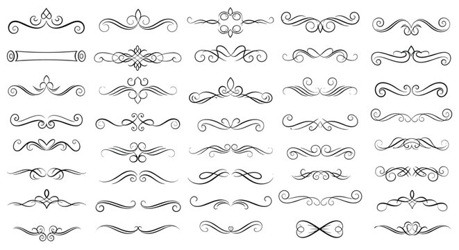 Large collection of decorative calligraphic dividers and vintage ornaments adds a touch of elegance to graphic design projects.