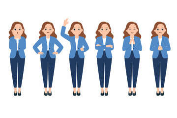 Fototapeta premium Business woman character set with different gestures and poses standing in formal office clothes including blazer and trousers for work.