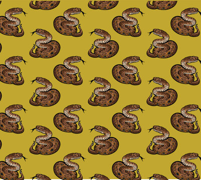Snake illustration repeat pattern as a seamless vector print