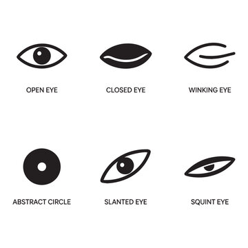 A Comprehensive Collection of Minimalist Eye Icons Representing Various Expressions and Shapes.