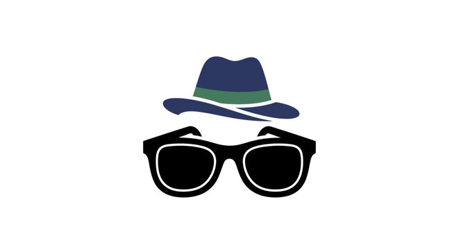 Minimalist Spy Design Featuring a Fedora and Sunglasses on a Clean White Background