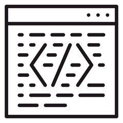 Web Browser Window with Coding Symbols Vector Icon Illustration. Minimalist Black Silhouette of a Software Development Interface with Angle Brackets and Source Code Lines for Tech Design. © Amit Hasan