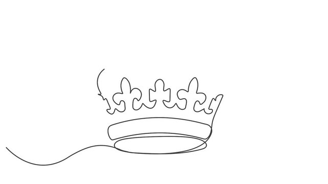 Continuous single line animation of royal crown symbolizing leadership power luxury and wealth concept