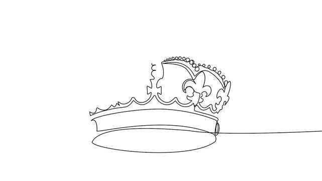 Continuous single line animation of royal crown symbolizing leadership power luxury and wealth concept