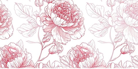 Fototapeta premium Intricate floral illustration featuring blossoming peonies in a soft, elegant watercolor style