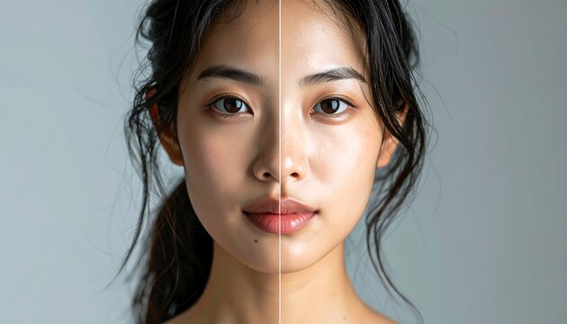 Asian Woman with split screen.