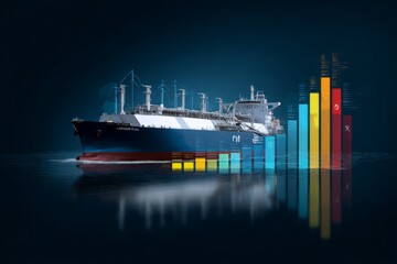 Fototapeta premium Charting new waters: lng as the vanguard of green fuel shipping. Financial report. Sustainable fuel innovations: the offshore lng export hub. Economic forecast. Investment growth.