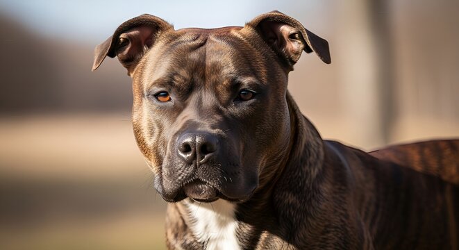 Close Up Portrait of a Beautiful Brindle American Pit Bull Dog