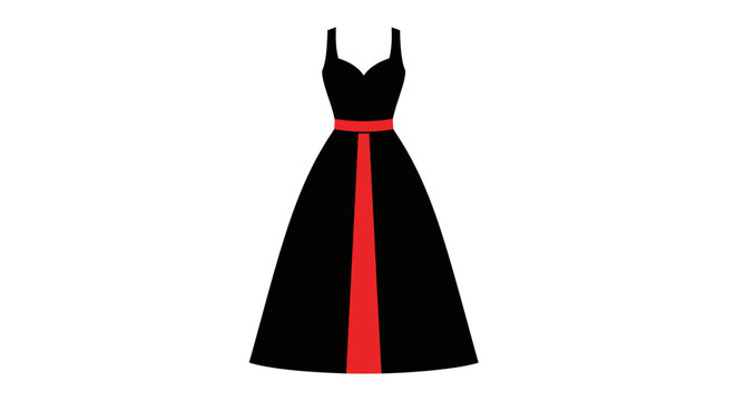 Elegant Black Gown with Red Accents Against White Background for Formal Occasions