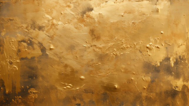 Rich gold paint texture background with dark undertones and shimmering highlights.