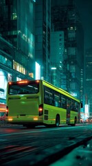 Obraz premium Reimagining cityscapes with eco-conscious transportation solutions. Digital artwork. Future cities: lush sceneries and green technology in motion. Abstract neon. Acid colors.