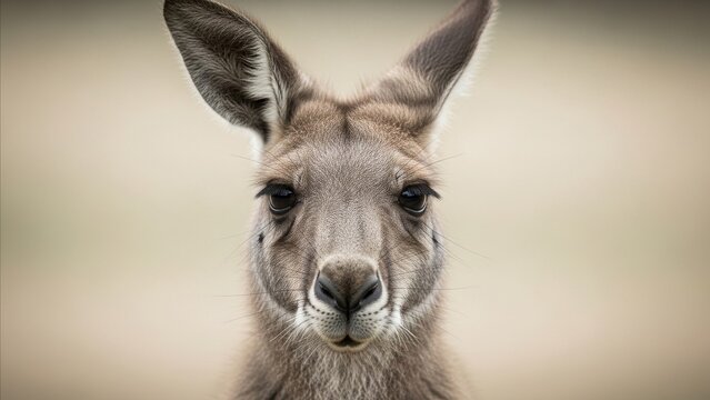 Animal - Close Up Portrait of a Wild Eastern Gray Kangaroo Face Looking Directly at Camera