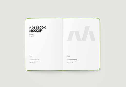Open Notebook Mockup with Green Edge