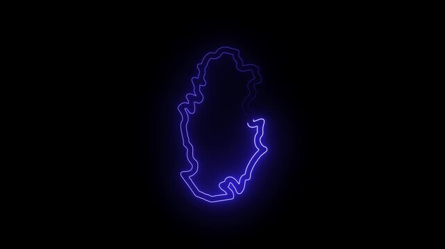 Qatar Blue Neon Map Animation: Glowing Country Outline, Futuristic HUD Digital Travel Concept Motion Graphics, Middle East Geography and Tech Tourism Video Background Overlay for Doha Projects