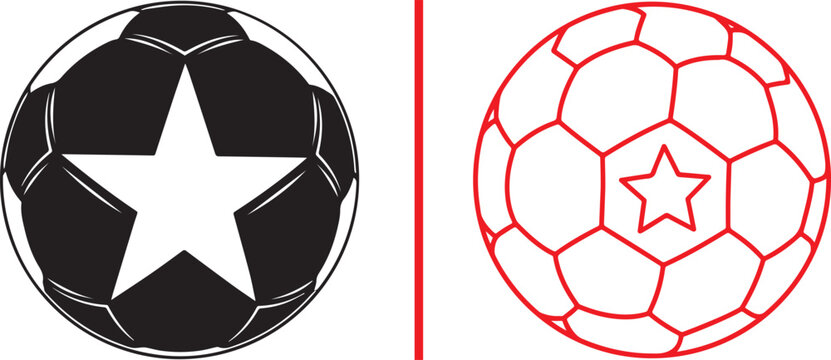 Soccer ball vector illustration with star symbol for sports logo and championship branding